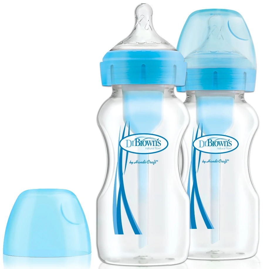 Dr. Brown's Dr Brown's Options+ Anti-colic 270 Ml Blauw 2-pack Brede Hals Fles WB92602-GBX + 3 Dr. Brown's Dr Brown's Options+ Anti-colic 270 Ml Blauw 2-pack Brede Hals Fles WB92602-GBX +