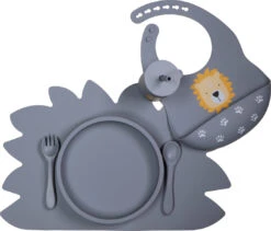 Tryco Dusty Blue Siliconen Bord TR-392819 -Baby Producten Winkel lion dusty blue silicone collection 01 2
